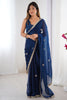 Awesome Blue Beads Work Silk Function Wear Saree With Blouse