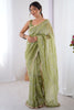 Memorable Pista Green Sequins Organza Event Wear Saree With Blouse