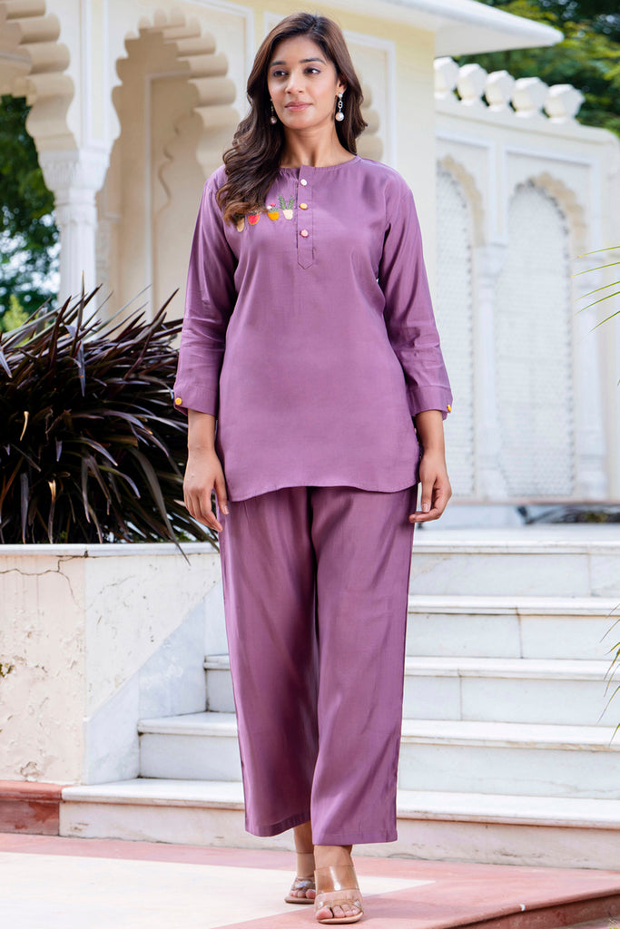 Tantalizing Lavender Hand Work Silk Office Wear Co-Ord Set