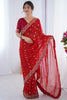 Outstanding Red Sequins Georgette Wedding Wear Saree With Blouse