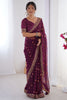 Impressive Wine Printed Georgette Traditional Saree With Blouse