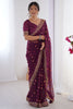 Impressive Wine Printed Georgette Traditional Saree With Blouse