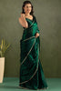 Good-looking Green Border Work Chiffon Pre-Stitched Party Wear Saree