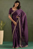 Attractive Purple Border Work Chiffon Ready To Wear Saree With Blouse