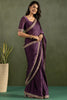 Attractive Purple Border Work Chiffon Ready To Wear Saree With Blouse