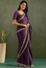 Attractive Purple Border Work Chiffon Ready To Wear Saree With Blouse