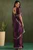 Attractive Purple Border Work Chiffon Ready To Wear Saree With Blouse