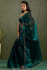 Astonishing Teal Blue Chiffon Reception Wear Pre-Stitched Saree