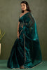 Astonishing Teal Blue Chiffon Reception Wear Pre-Stitched Saree