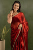 Stunning Red Border Work Chiffon Festival Wear Saree With Blouse