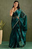 Astonishing Teal Blue Chiffon Reception Wear Pre-Stitched Saree