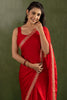 Charming Red Border Work Chiffon Party Wear Pre-Stitched Saree