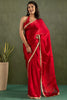 Precious Red Border Work Chiffon Ready To Wear Saree With Blouse