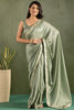 Majestic Pista Green Border Work Chiffon Reception Wear Saree