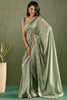 Majestic Pista Green Border Work Chiffon Reception Wear Saree