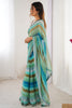 Elegant Teal Blue Leheriya Printed Chiffon Traditional Saree With Blouse