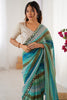 Elegant Teal Blue Leheriya Printed Chiffon Traditional Saree With Blouse