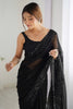 Charming Black Sequins Georgette Reception Wear Saree With Blouse