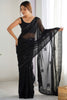 Charming Black Sequins Georgette Reception Wear Saree With Blouse
