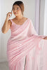 Enchanting Light Pink Thread Work Georgette Saree With Blouse