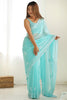 Alluring Sky-Blue Thread Work Georgette Reception Wear Saree
