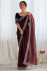 Amazing Maroon Border Work Net Party Wear Saree With Blouse