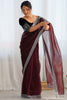 Amazing Maroon Border Work Net Party Wear Saree With Blouse