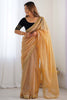 Astonishing Golden Border Work Net Festival Wear Saree With Blouse