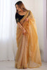 Astonishing Golden Border Work Net Festival Wear Saree With Blouse