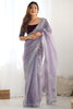 Incredible Lavender Border Work Net Reception Wear Saree With Blouse