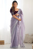 Incredible Lavender Border Work Net Reception Wear Saree With Blouse