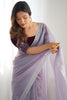 Incredible Lavender Border Work Net Reception Wear Saree With Blouse