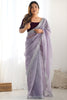 Incredible Lavender Border Work Net Reception Wear Saree With Blouse