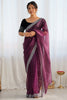 Attractive Wine Border Work Net Reception Wear Saree With Blouse