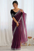 Attractive Wine Border Work Net Reception Wear Saree With Blouse
