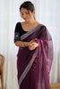 Attractive Wine Border Work Net Reception Wear Saree With Blouse