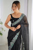 Sweet Black Sequins Georgette Reception Wear Saree With Blouse