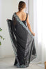 Sweet Black Sequins Georgette Reception Wear Saree With Blouse