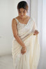 Delightful Cream Sequins Georgette Event Wear Saree With Blouse