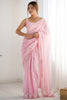 Stunning Pink Sequins Georgette Party Wear Saree With Blouse