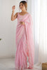 Stunning Pink Sequins Georgette Party Wear Saree With Blouse