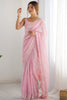 Stunning Pink Sequins Georgette Party Wear Saree With Blouse