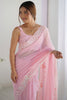 Stunning Pink Sequins Georgette Party Wear Saree With Blouse