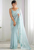 Adorable Sky Blue Sequins Georgette Event Wear Saree With Blouse