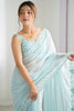 Adorable Sky Blue Sequins Georgette Event Wear Saree With Blouse