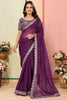 Alluring Wine Zari Embroidered Organza Party Wear Saree With Blouse