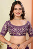 Alluring Wine Zari Embroidered Organza Party Wear Saree With Blouse