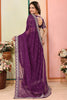 Alluring Wine Zari Embroidered Organza Party Wear Saree With Blouse