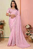Gorgeous Baby Pink Sequins Organza Event Wear Saree With Blouse