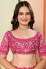 Beautiful Hot Pink Embroidered Organza Engagement Wear Saree